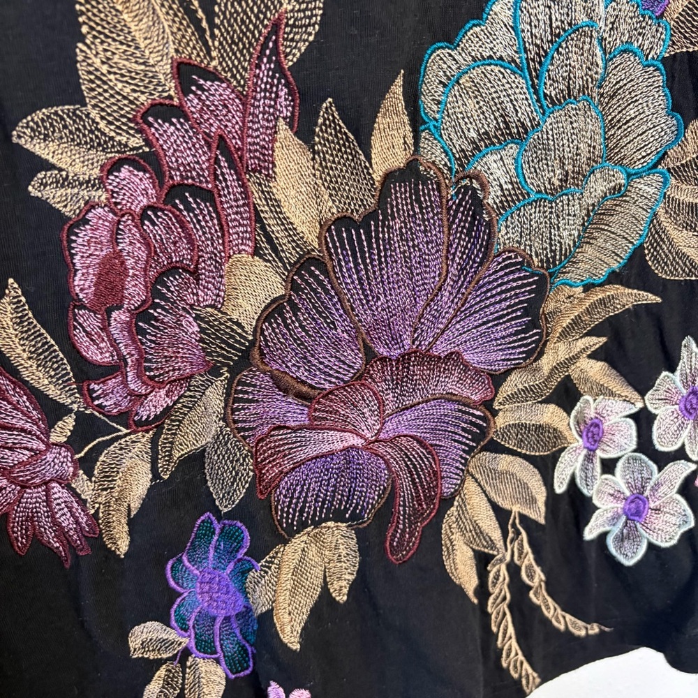 Anthropologie Black Long Sleeve Top with Floral heavy Embroidery vneck sz S - Picture 3 of 9